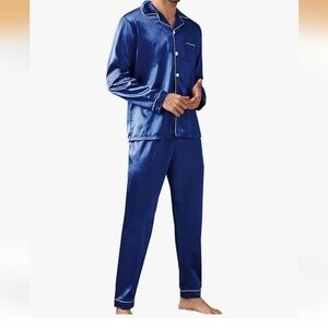 Mens Silky Satin Pajamas Set Long Sleeve Top and Pants